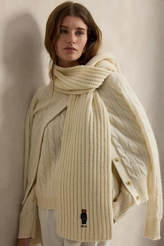 Шерстяной шарф Polo Ralph Lauren бежевый 455931877
