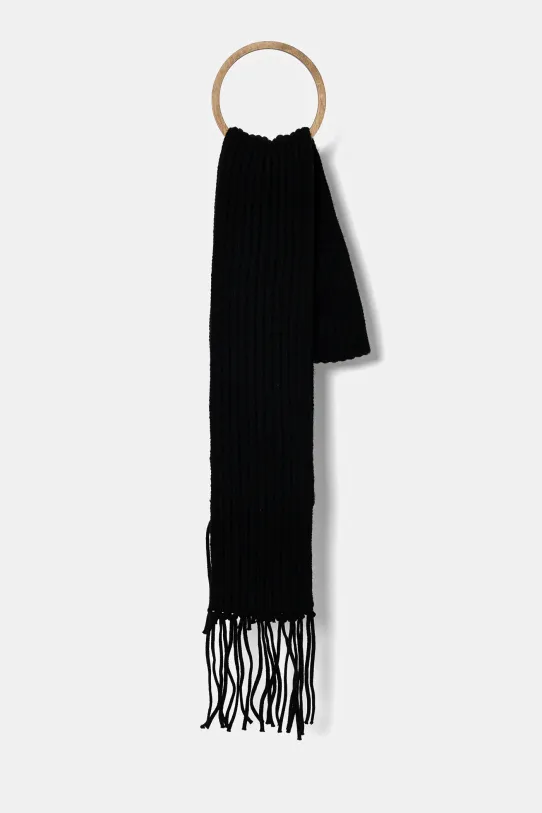 Vlnený šál Nanushka IZAIA vlna čierna NU24FWSC10499