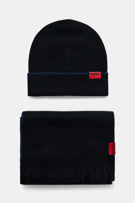 HUGO czapka i szalik wełniany Zaschel Set wełna granatowy 50517757