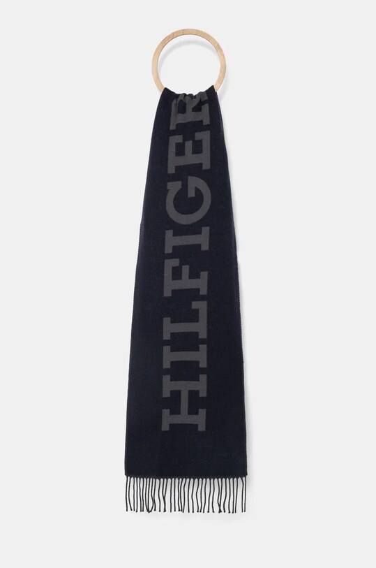 Вовняний шарф Tommy Hilfiger вовна темно-синій AM0AM12838