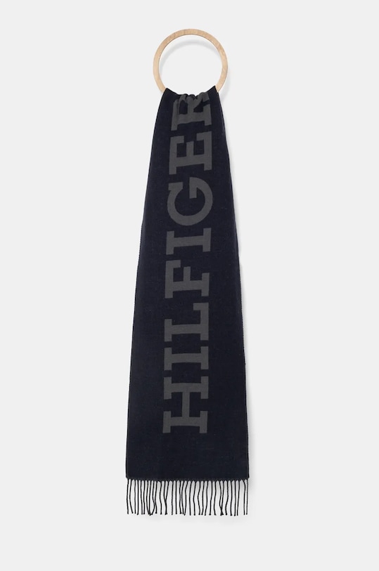 Tommy Hilfiger szalik wełniany wełna granatowy AM0AM12838