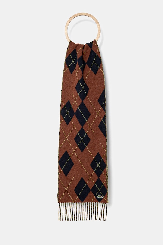 Lacoste szalik wełniany wełna brązowy RE4061