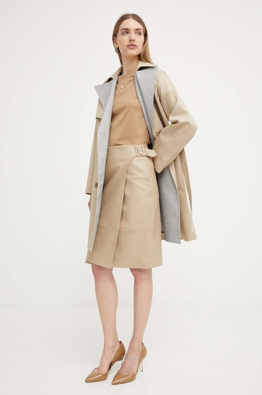 BOSS spódnica skórzana 50530060 beżowy AW24