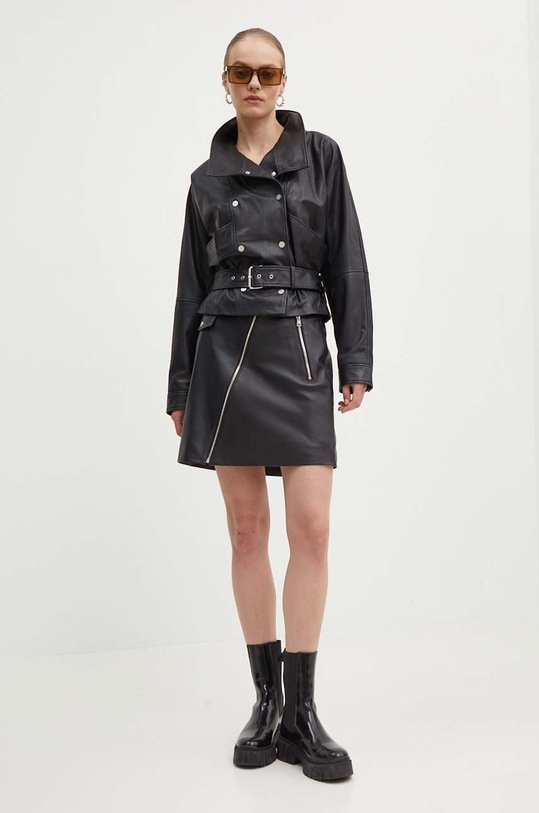 Шкіряна спідниця HUGO 50516749 чорний AW24