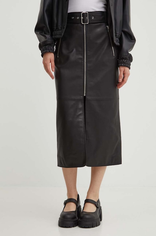 Kožna suknja HUGO midi crna 50516753