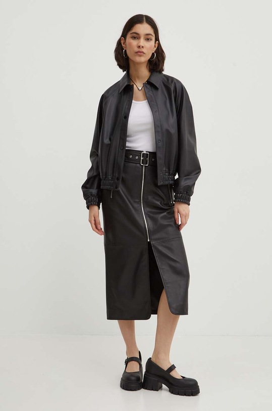 Kožna suknja HUGO 50516753 crna AW24