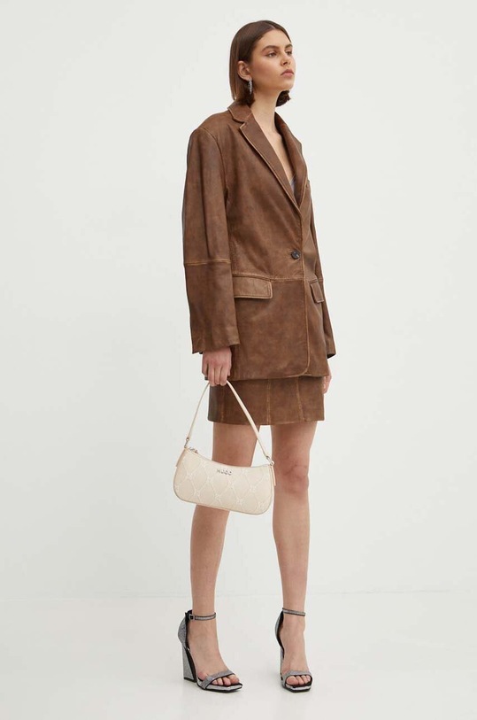 Kožená sukňa HUGO 50519400 hnedá AW24