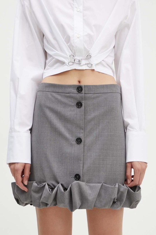 Vlnená sukňa MSGM s elastanom sivá 3741MDD22.247506