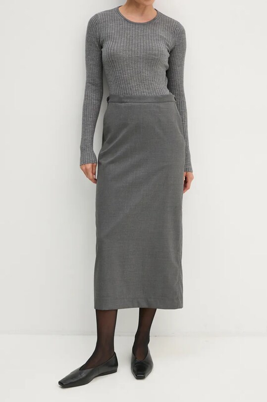 Remain spódnica z domieszką wełny Suiting Midi Skirt z elastanem szary 5018931959