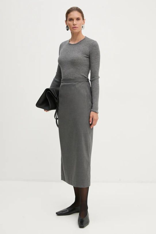 Suknja s primjesom vune Remain Suiting Midi Skirt 5018931959 siva AW24