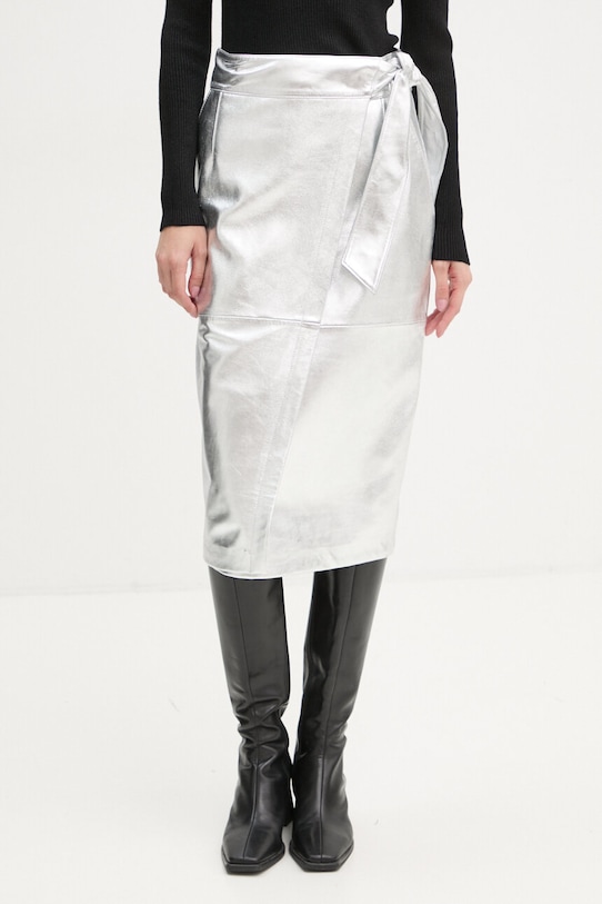 Kožna suknja BA&SH 1H24FAYE srebrna AW24