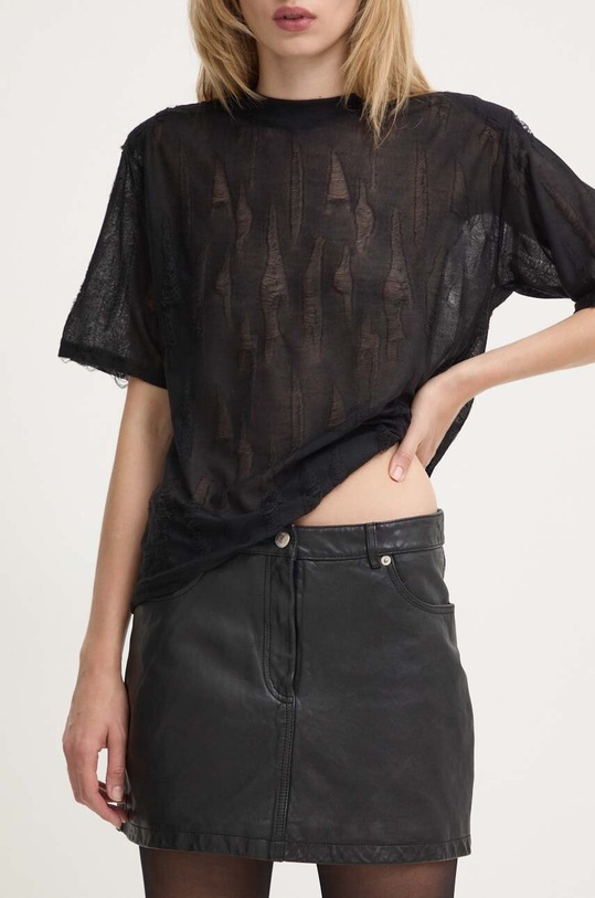 Kožená sukňa The Kooples jednofarebný čierna FJUP29013K