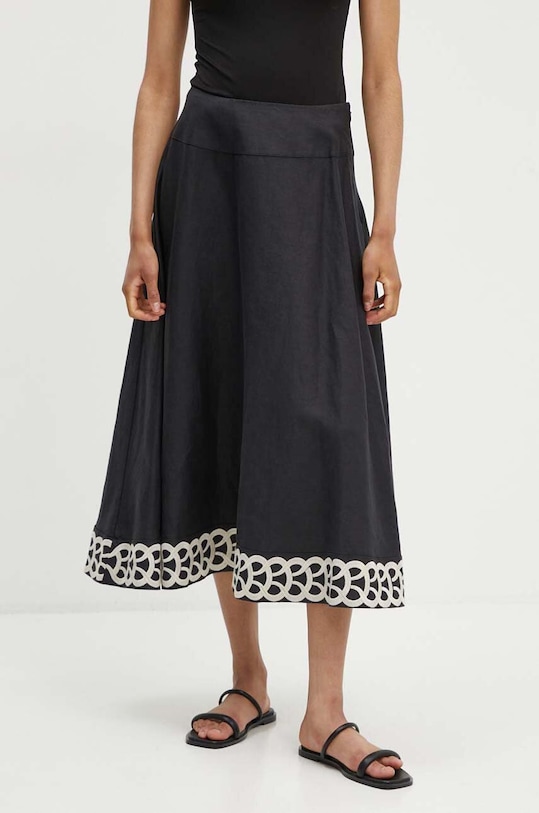 Lněná sukně By Malene Birger LEONNE midi černá Q70967010