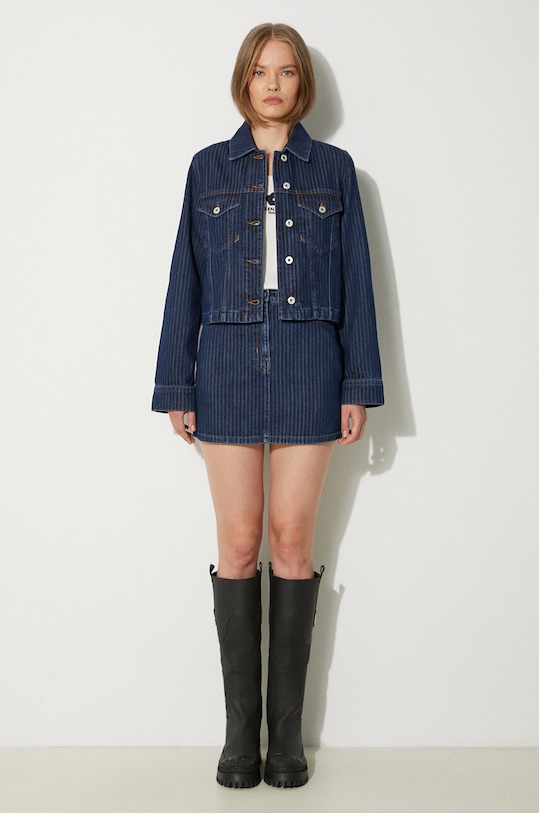 Rifľová sukňa Kenzo Mini Skirt Stripped Jacquard FE62DJ2806F2.DD tmavomodrá AW24