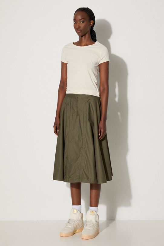 Bavlněná sukně Vans Premium Classics LX A-Line Ruched Skirt midi zelená VN000GZ5KCZ1