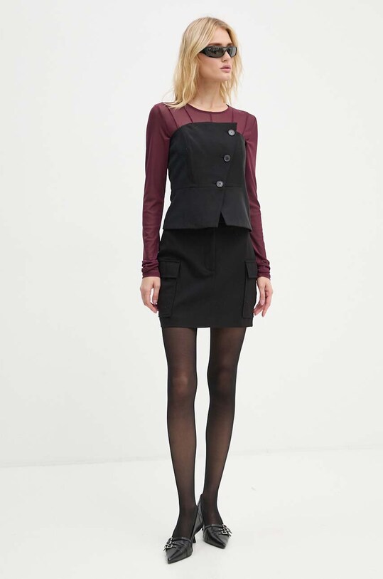 Φούστα από μείγμα μαλλιού Samsoe Samsoe SAMAJ F24300101 μαύρο AW24