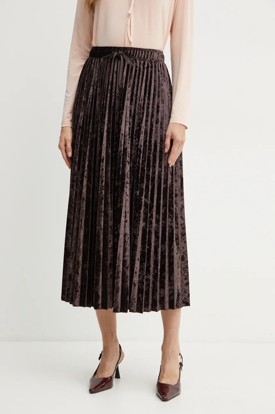 Velurová sukně Marella midi hnědá 2423776025200