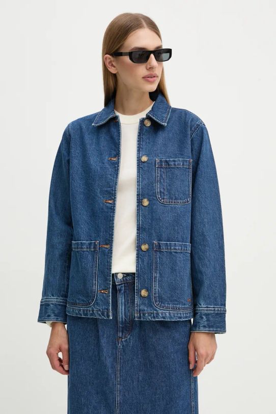 A.P.C. geacă din denim veste silvana logo albastru COHTD.F02821