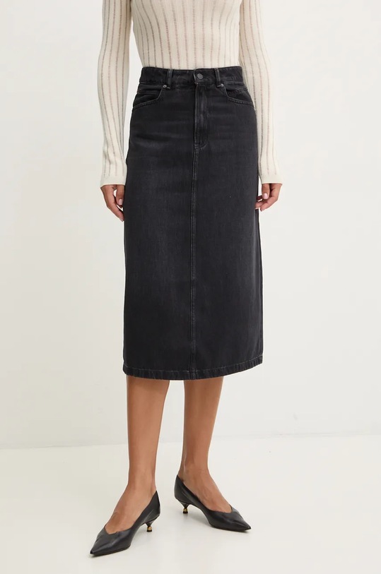 Boss Orange fustă din denim uni negru 50528376