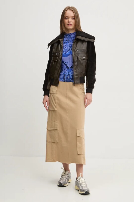 Desigual spódnica bawełniana PRESTON 24WWFK02 beżowy AW24