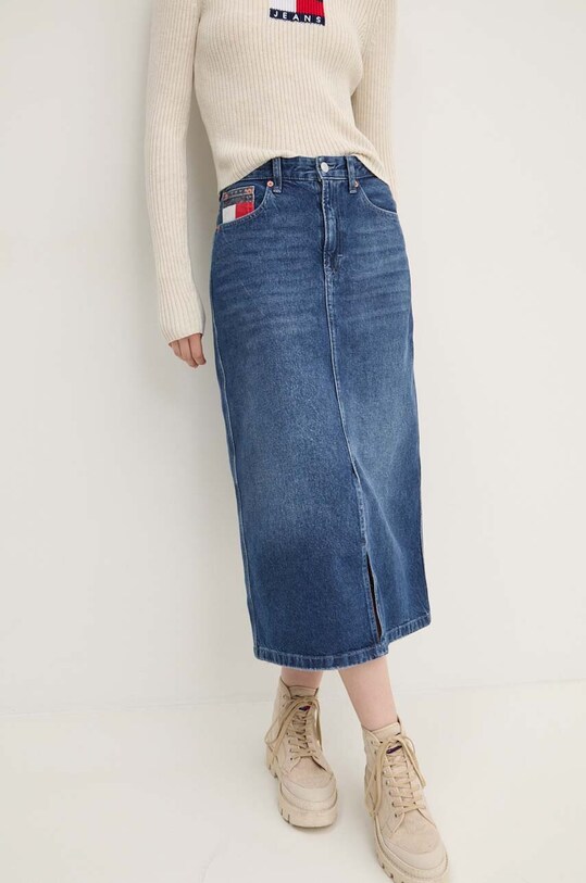 Tommy Jeans fustă din denim uni albastru DW0DW19646