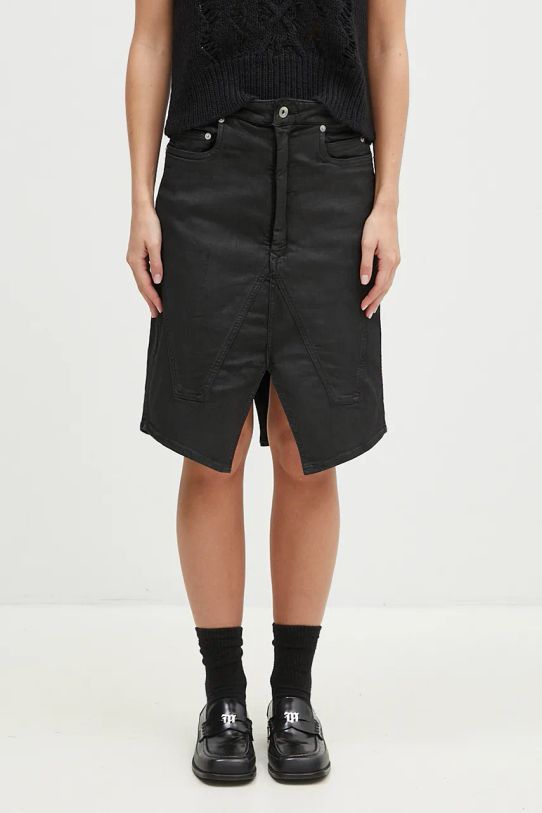 Rick Owens fustă din denim Slivered Skirt casual negru DS02D2340.SBW