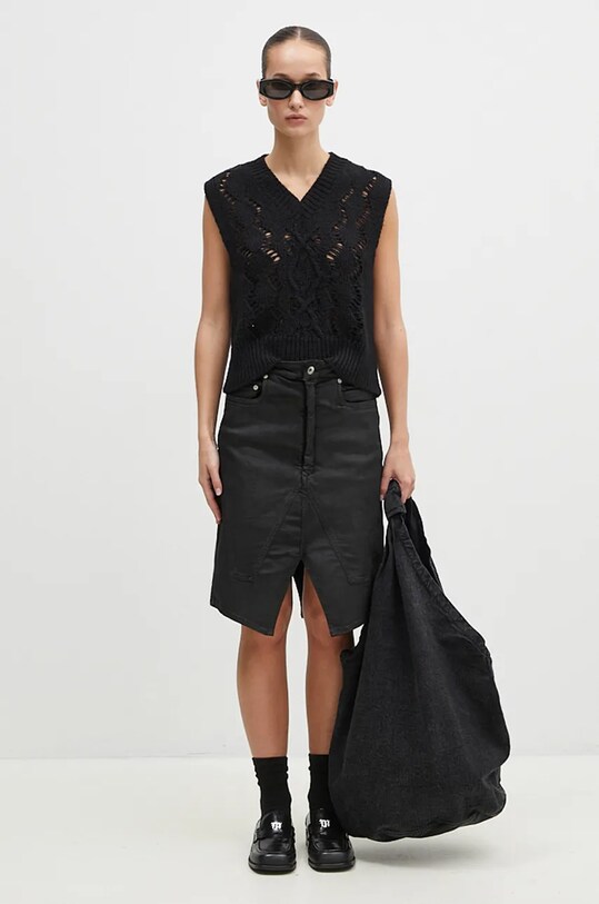 Rick Owens denim skirt Slivered Skirt DS02D2340.SBW black