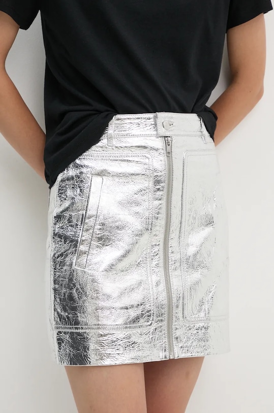 Kožna suknja ZADIG&VOLTAIRE bez uzorka srebrna RWSK00005
