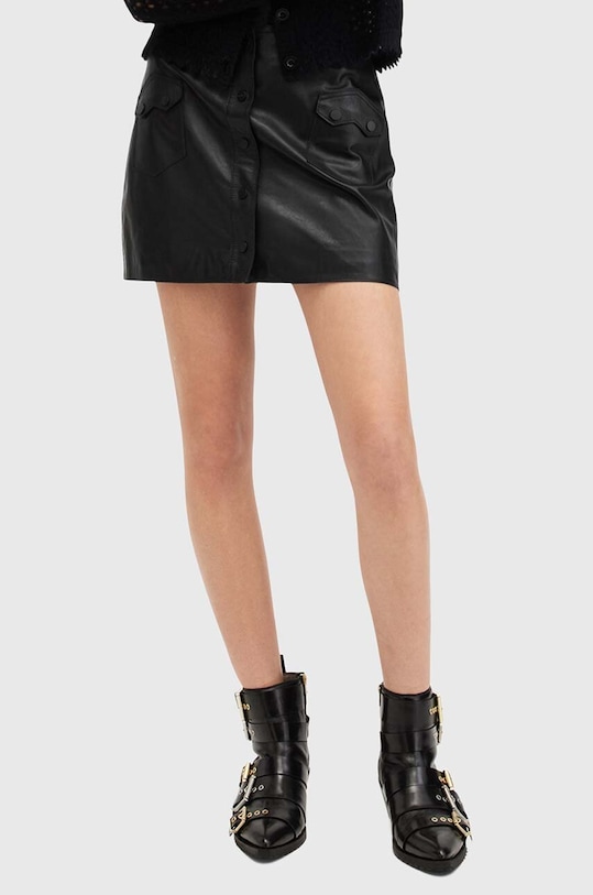 Kožená sukňa AllSaints ROCK MINI W018RB čierna AW24