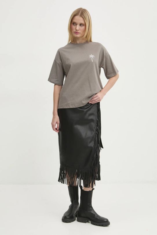 Never Fully Dressed spódnica skórzana Vegan Leather Fringe Jaspre NFDSK573 czarny AW24