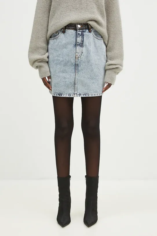 Rotate fustă din denim Mini Patchwork cu modele albastru 1128211603