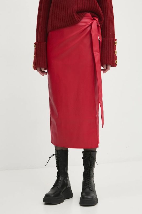 Never Fully Dressed gonna Vegan Leather Jaspre Skirt midi rosso NFDSK556