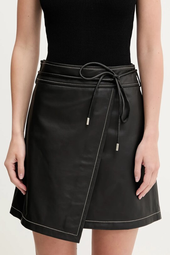 Kožená sukně PS Paul Smith hladký černá W2R.286SL.P31161