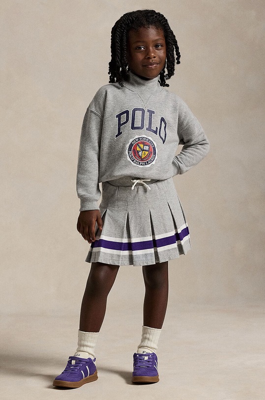 Παιδική βαμβακερή φούστα Polo Ralph Lauren λεπτό μοτίβο γκρί 312950967001