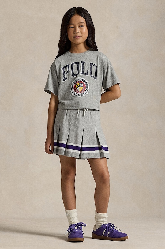Dětská bavlněná sukně Polo Ralph Lauren mini šedá 313950967001