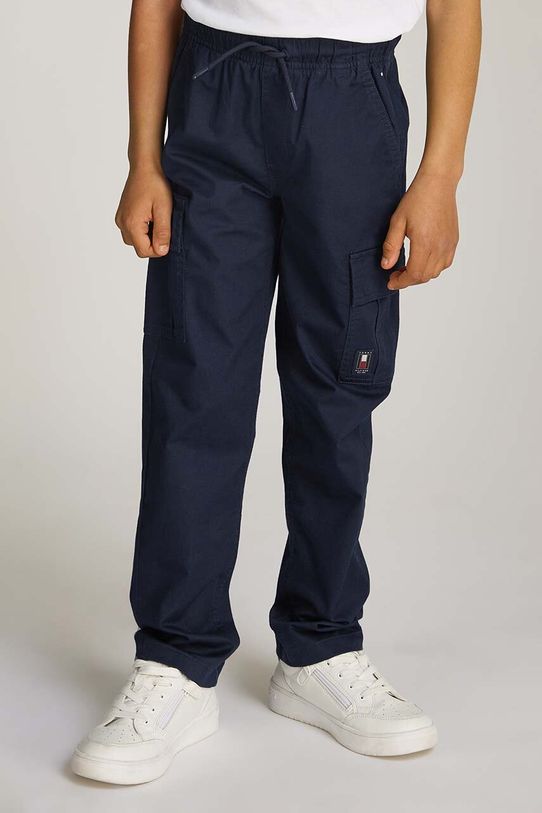 Detské bavlnené nohavice Tommy Hilfiger CARGO PULL ON COTTON PANTS bavlna tmavomodrá KB0KB09243.9BYH.