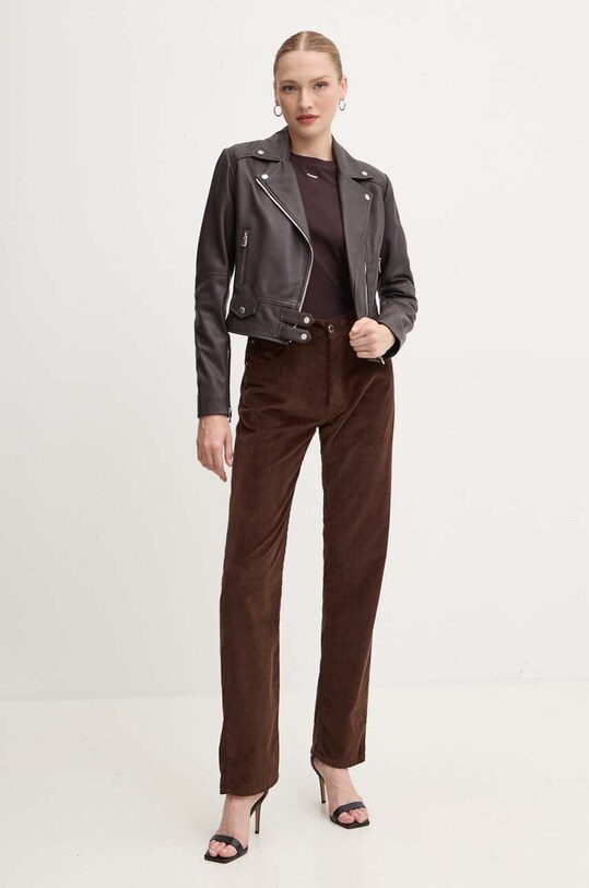 Pinko pantaloni de catifea cord 103882.A20R maro AW24