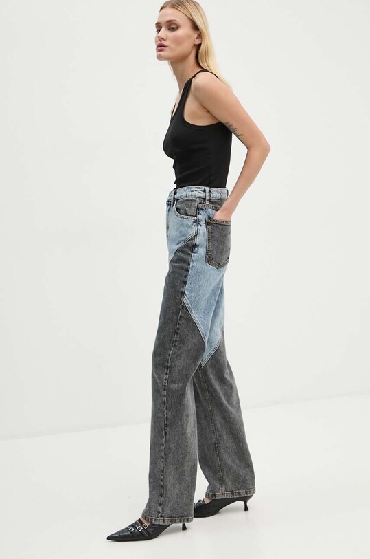 Rotate jeansy Straight Patchwork Jeans niebieski 1128191603