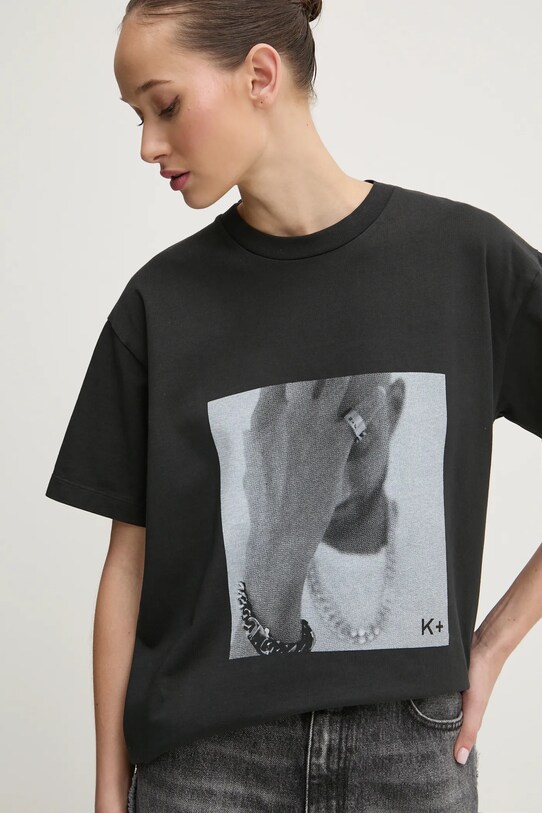 K+LUSHA tricou din bumbac KLM54001TJ006PX negru