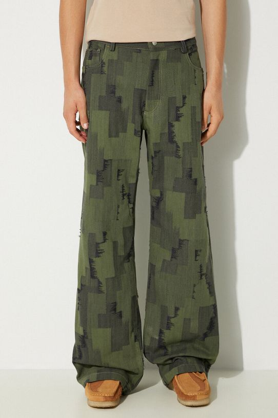 Rifle Marcelo Burlon AOP Cross Wide Pants zelená CMCA187F24FAB0025810