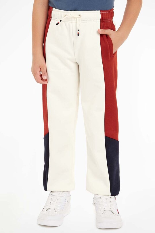 Tommy Hilfiger spodnie dresowe dziecięce COLORBLOCK FLEECE dzianina biały KB0KB09145.9BYH.122