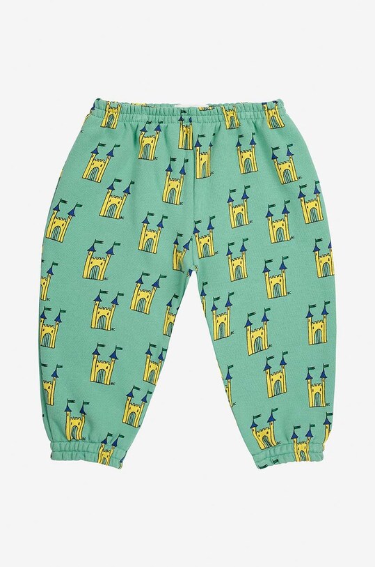 Bobo Choses pantaloni de trening din bumbac pentru bebeluși Faraway Castle 224AB061 verde AW24