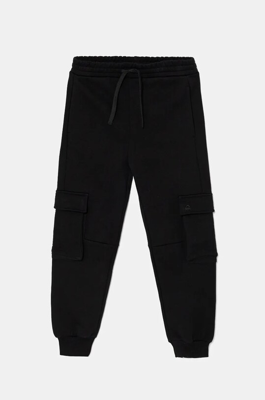 United Colors of Benetton pantaloni de trening din bumbac pentru copii uni negru 3FWYCF05C.G.Seasonal