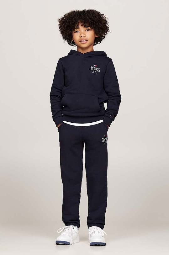 Dětské tepláky Tommy Hilfiger TH LOGO PUFF PRINT pletenina námořnická modř KB0KB09244.9BYH.128.176