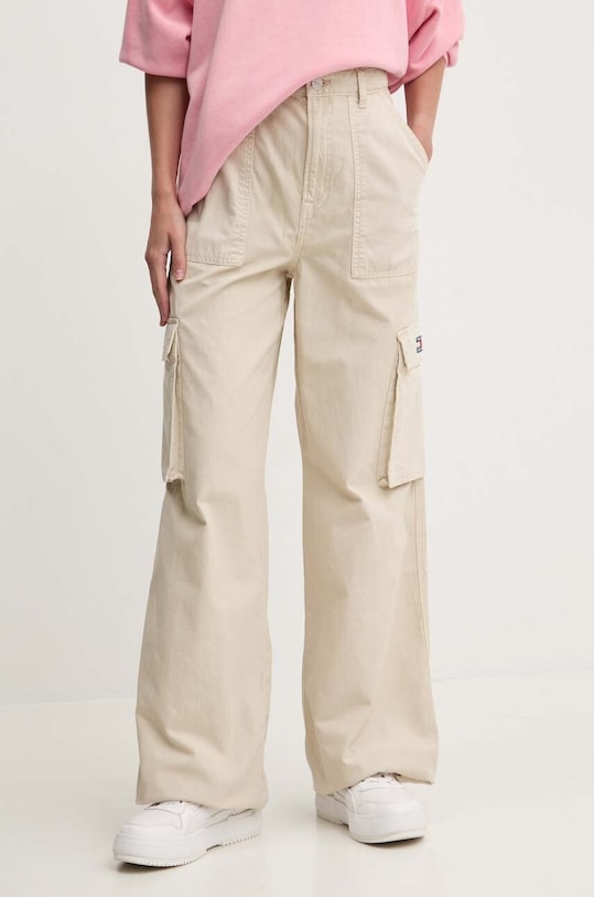 Хлопковые брюки Tommy Jeans хлопок бежевый DW0DW18507