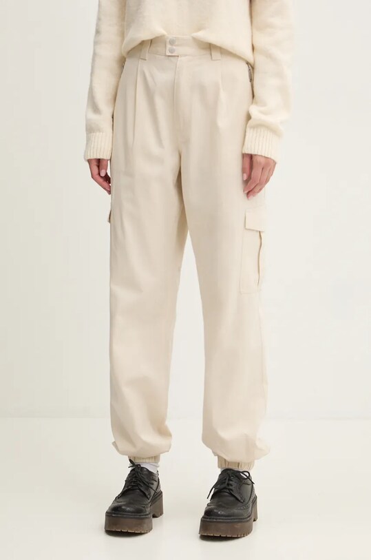 Kalhoty Tommy Jeans high béžová DW0DW18592