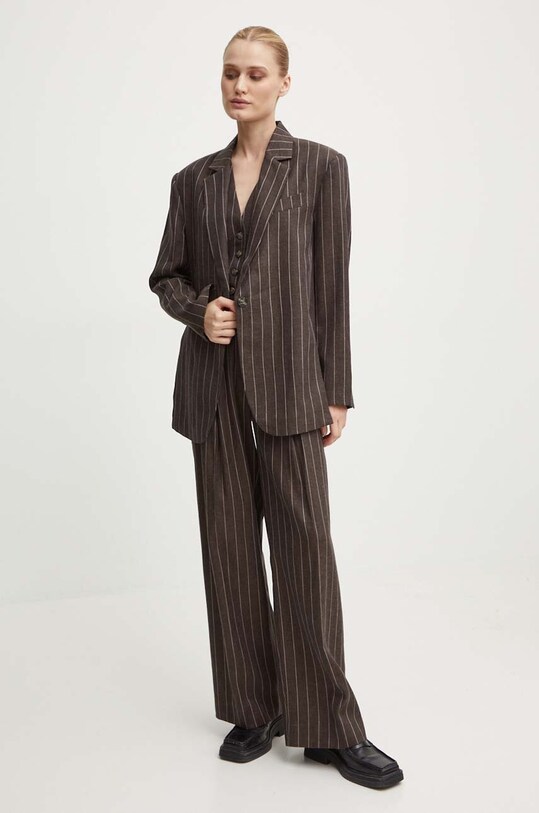 Day Birger et Mikkelsen spodnie lniane Enzo - Casual Linen Stripe DAY65243238 brązowy AW24