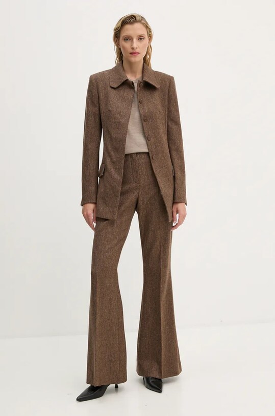 Remain spodnie wełniane Herringbone Flare Pants wełna brązowy 5018622977