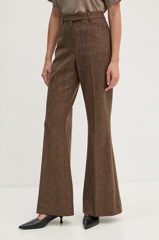 Remain spodnie wełniane Herringbone Flare Pants 5018622977 brązowy AW24