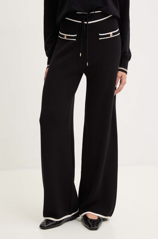 Liu Jo spodnie z domieszką jedwabiu dzianina czarny TF4048.MS59L